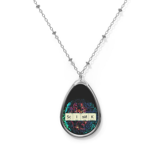 Unique Oval Necklace with science theme