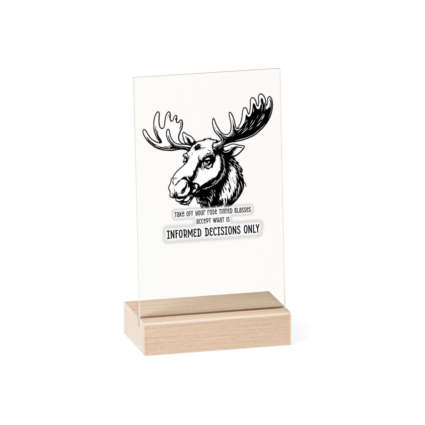 Quirky Quotes on Wooden Stand: "rose tinted glasses OFF"