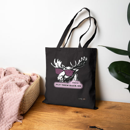 Quirky Quotes Tote Bag, "rose tinted glasses on/off"