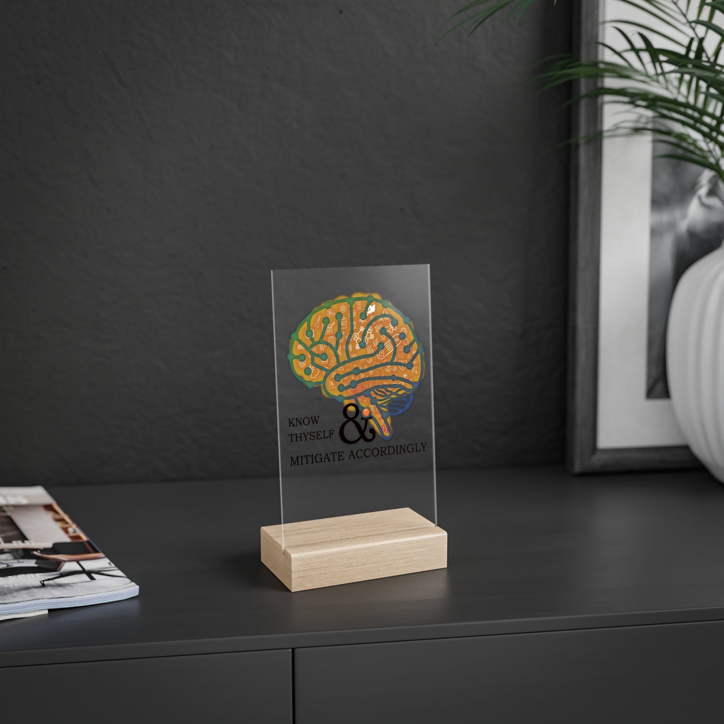 Acrylic Sign with Wooden Stand: Quirky Quotes  "know thyself"