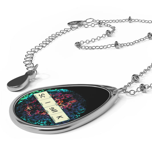 Unique Oval Necklace with science theme