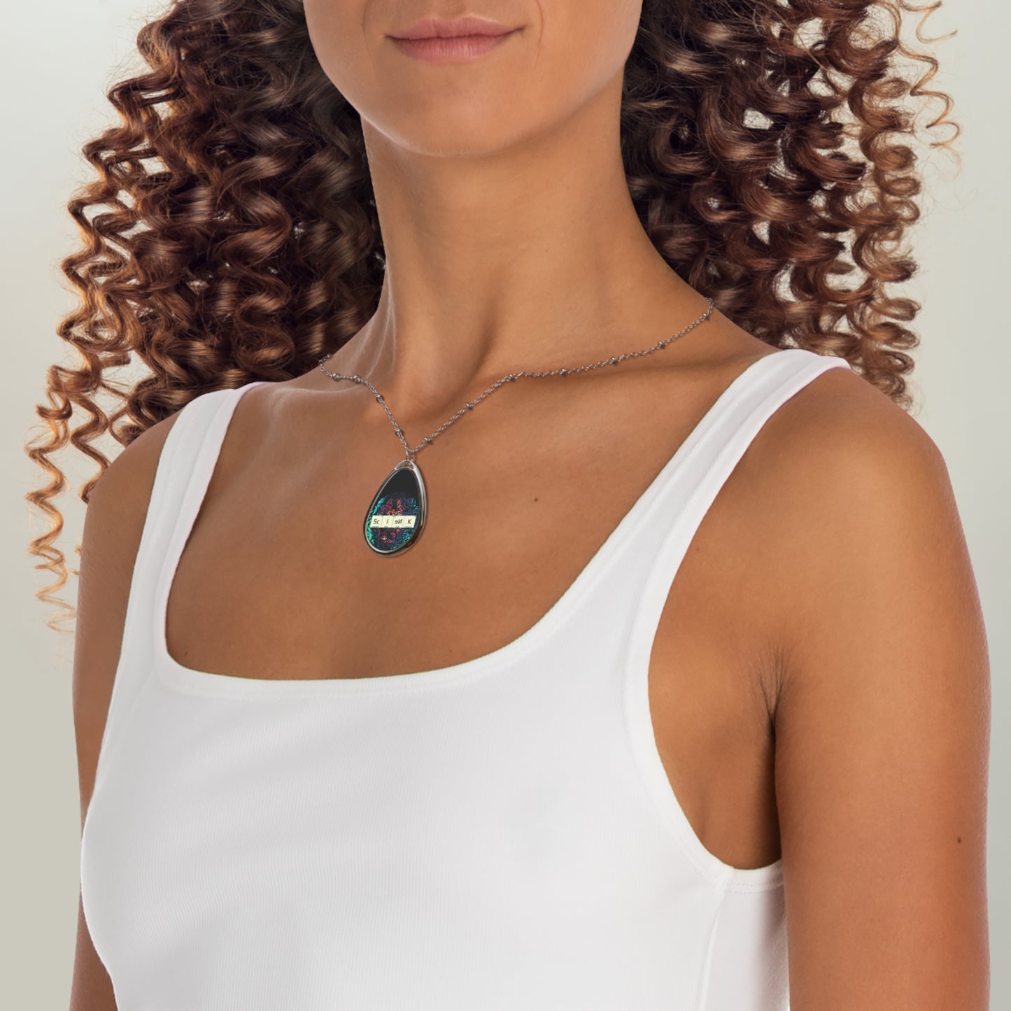 Unique Oval Necklace with science theme