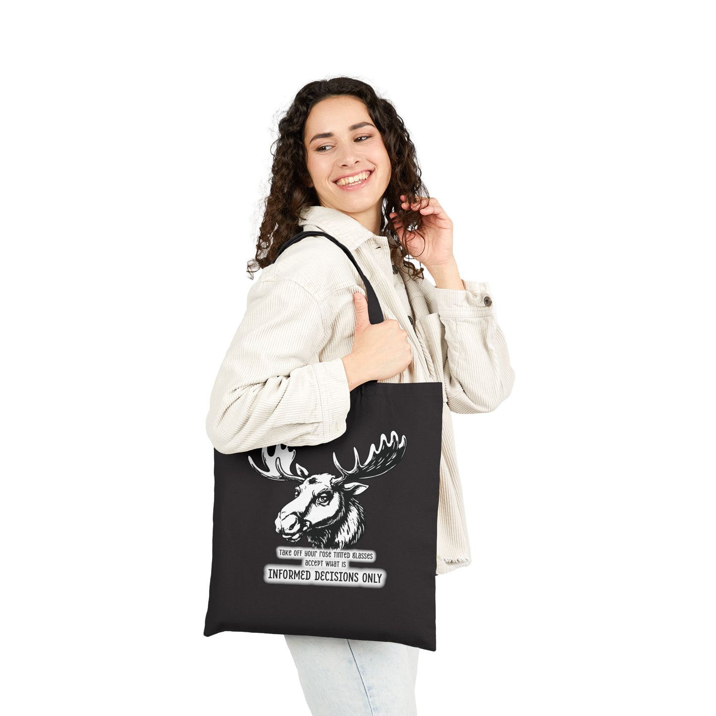 Quirky Quotes Tote Bag, "rose tinted glasses on/off"